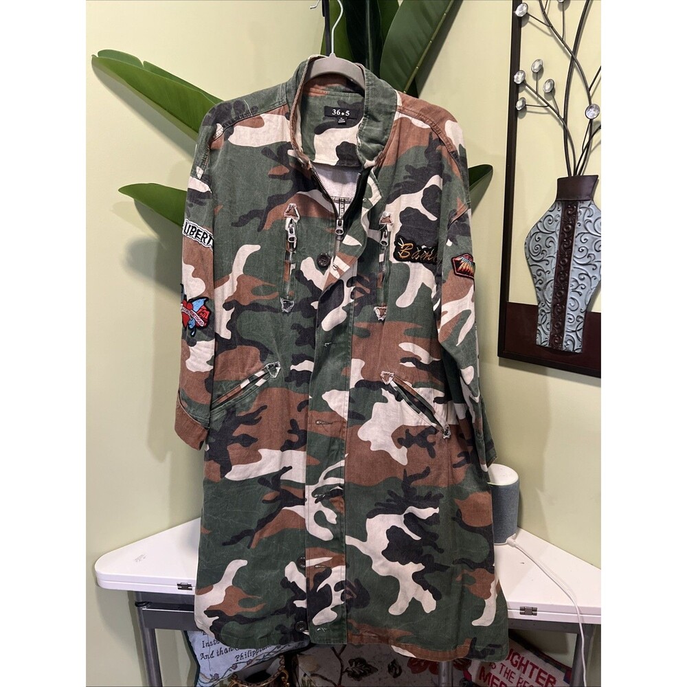 36.5 Camouflage Jacket Coat Up Cycled Patches Grunge Punk Western Goth Size M